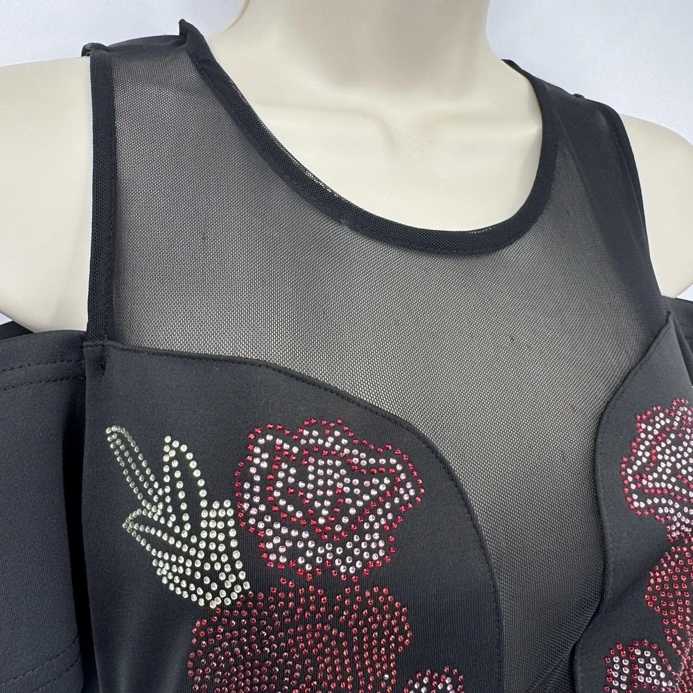 Available by Angela Fashion Cold Shoulder Dress Womens Small Black Beaded Mesh - Picture 6 of 12
